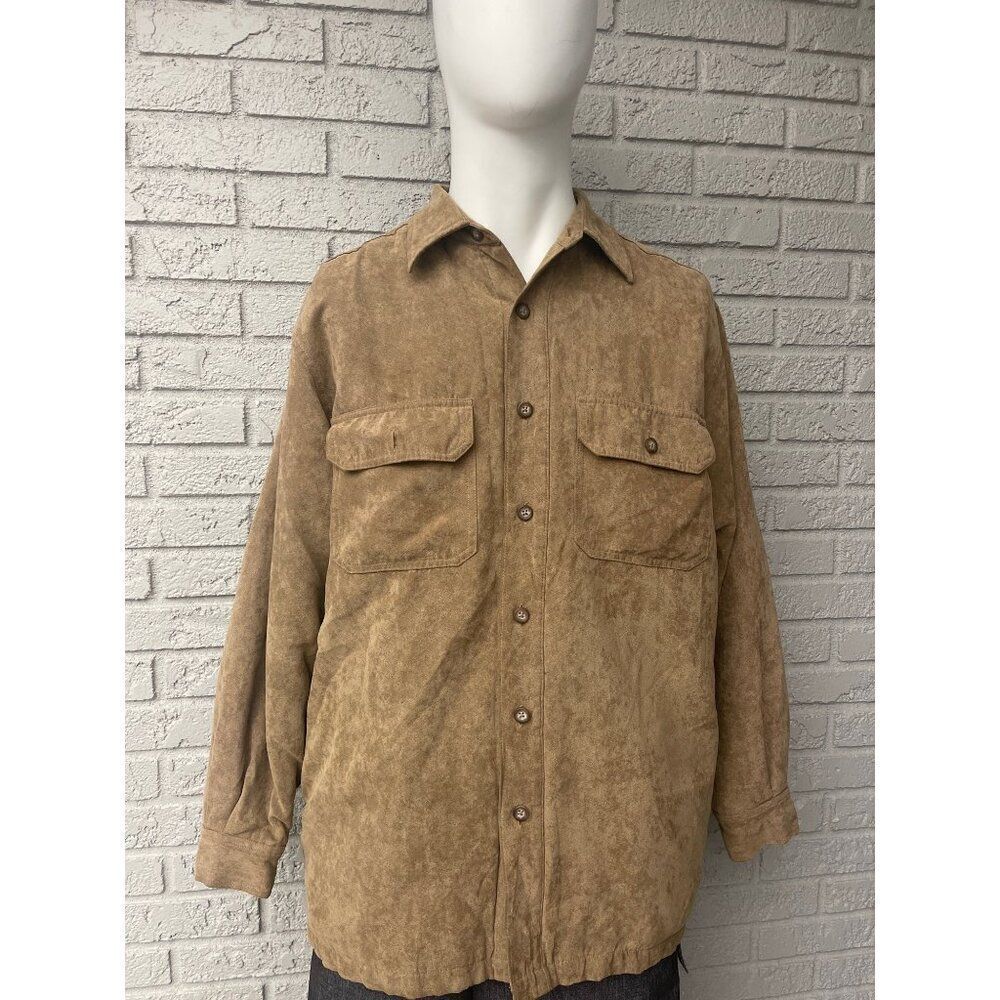 High Sierra Men Tan Faux Suede Long Sleeve Lined Shirt Size M